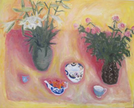 Yellow, pink, lilies and roses