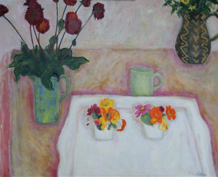 Dhalias. Tray & Nasturtiums