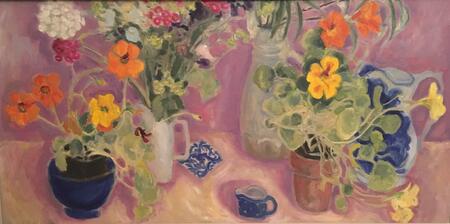 Mauve, Nasturtiums, blue 