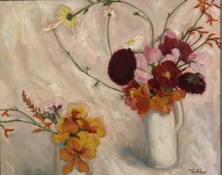 Two jugs, Nasturtiums , Crocosmia