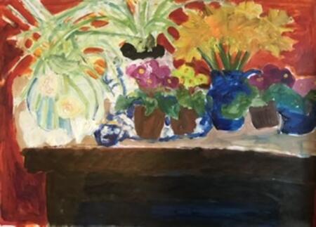 Flowers on table with Red