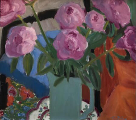 Peonies, orange and blue