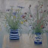 two jugs and cornflowers