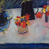 Blue, Black Jug, Nasturtiums