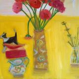 Gerberas, doubleton jug, dog