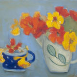 Two jugs, nasturtiums