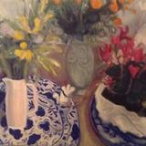 Two dogs, Cyclamen, Delft plates