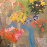 Flowers , blue scarf