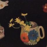 Black, cow, jug, celandines