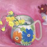 Jug, celandines, primulas , pink