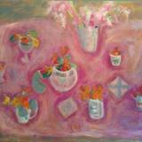 Pink, gladioli, nasturtiums