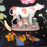 Staffordshire cow, geranium