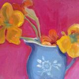 Blue jug , nasturtiums