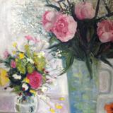 Garden flowers, peonies, nasturtium