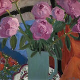 Peonies, orange and blue