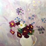 primulas, white jug