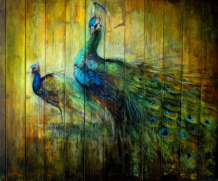 peacocks on panel