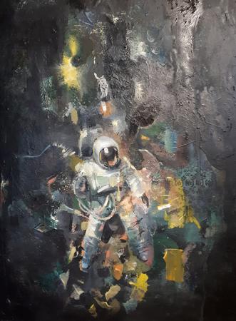 Creation  oil painting on old camping table 