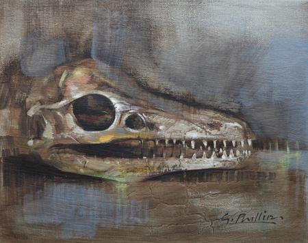 dinosaur skull oil painting 