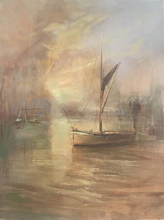 Whitstable harbour  boat oil painting 