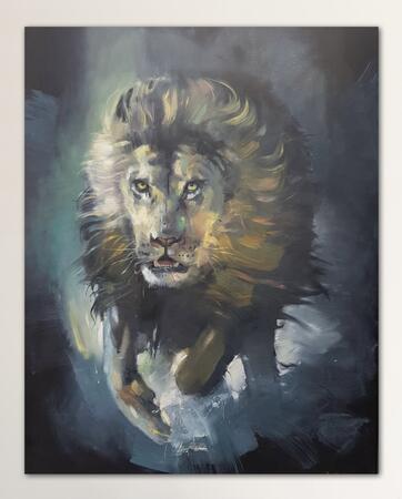 Lion on white wall  130 x 100 cm  