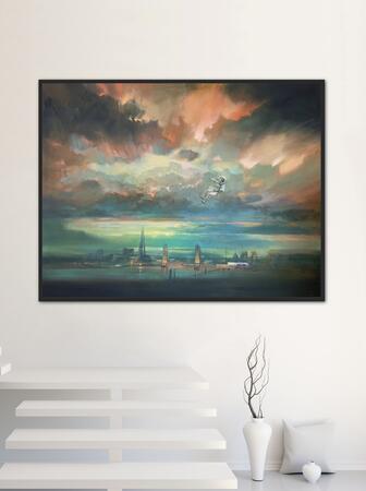 Down to earth , oil painting of spaceman over London 