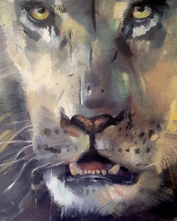 Detail of lion oil painting 