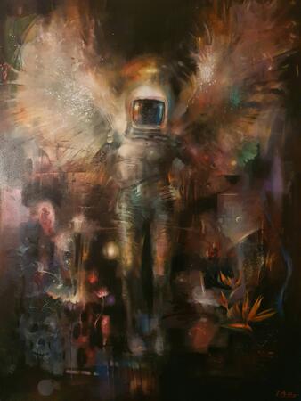 Space angel large oil painting 