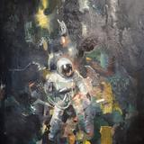 Creation  oil painting on old camping table 