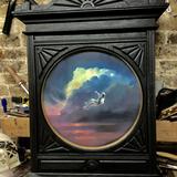 Space time unusual oil painting painted in antique clock case 
