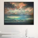 Down to earth , oil painting of spaceman over London 