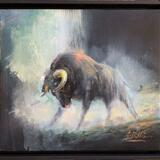 Making a stance  ,  bull oil painting 