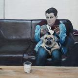 Patient Old Pug on a grey day, Red Roaster cafe