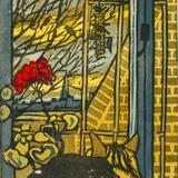 Cat at window in winter