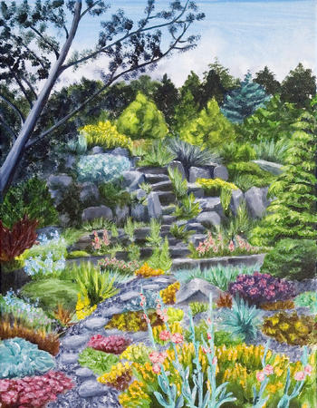 Steps down to the rockery