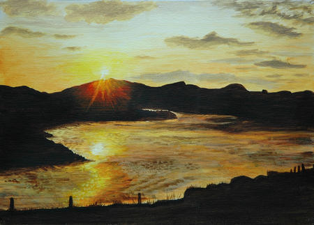Sunset over Loch Staonaig, Iona