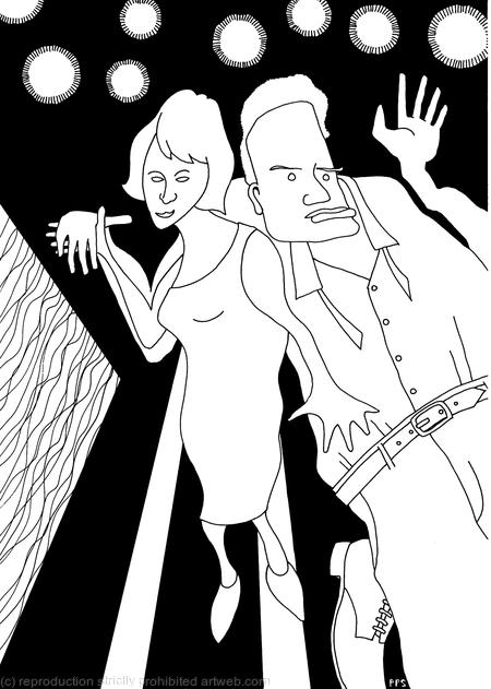 Tina and Ludo dance at the Cafe Rouge, or--