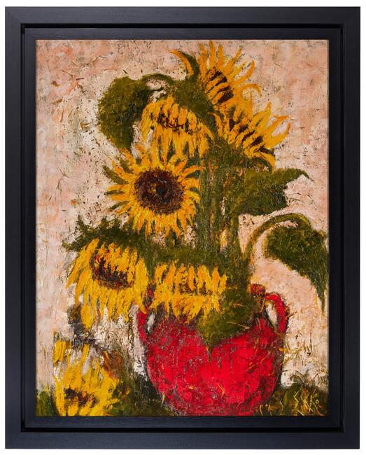 sunflowers with red vase D373