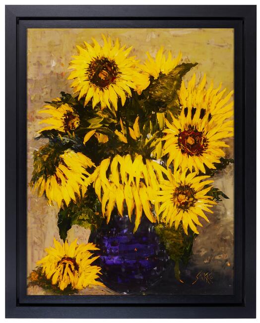 SUNFLOWERS WITH PURPLE VASE