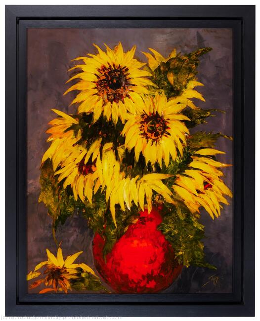 SUNFLOWERS WITH RED VASE D366