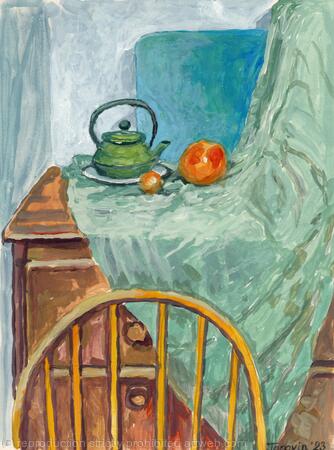 Green Japanese teapot and an Orange