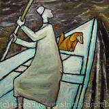 Yellow dog in a boat