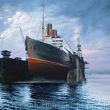 RMS Aquitania in a floating dock