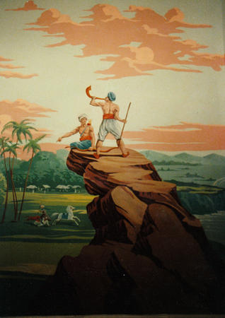 Raj Mural based on old woodcut wallpaper