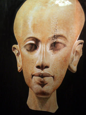 Egyptian bust painted onto silk