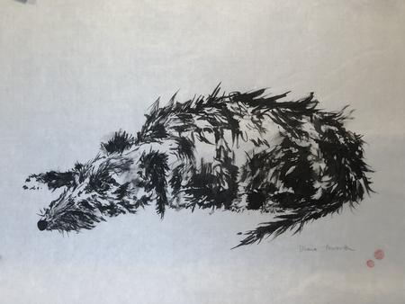 Nick's Lurcher - Chinese ink on silk