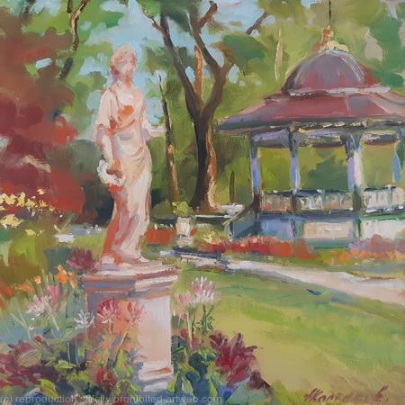 Public gardens, August, plein air - original, one of a kind, oil on canvas impressionistic style painting