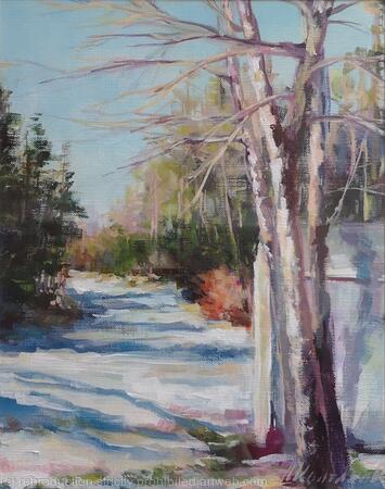 Winter path 3, original acrylic on canvas paper painting (8x10'x0.1'')