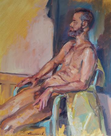 Male nude study, original, one of a kind, oil on canvas portrait