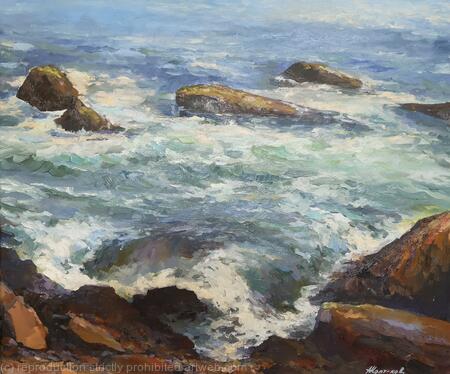 Ocean, seething surf, original one of a kind oil on canvas seascape